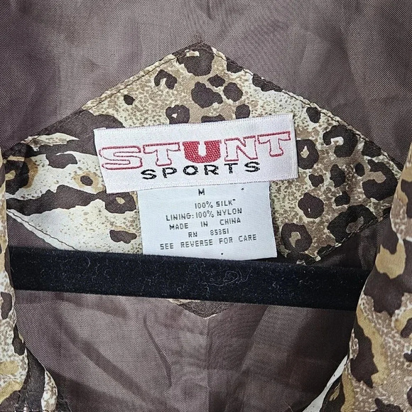 Vintage Women Stunt Sports Brown Bomber Jacket Size Medium 100% Silk Leopard - Picture 6 of 10